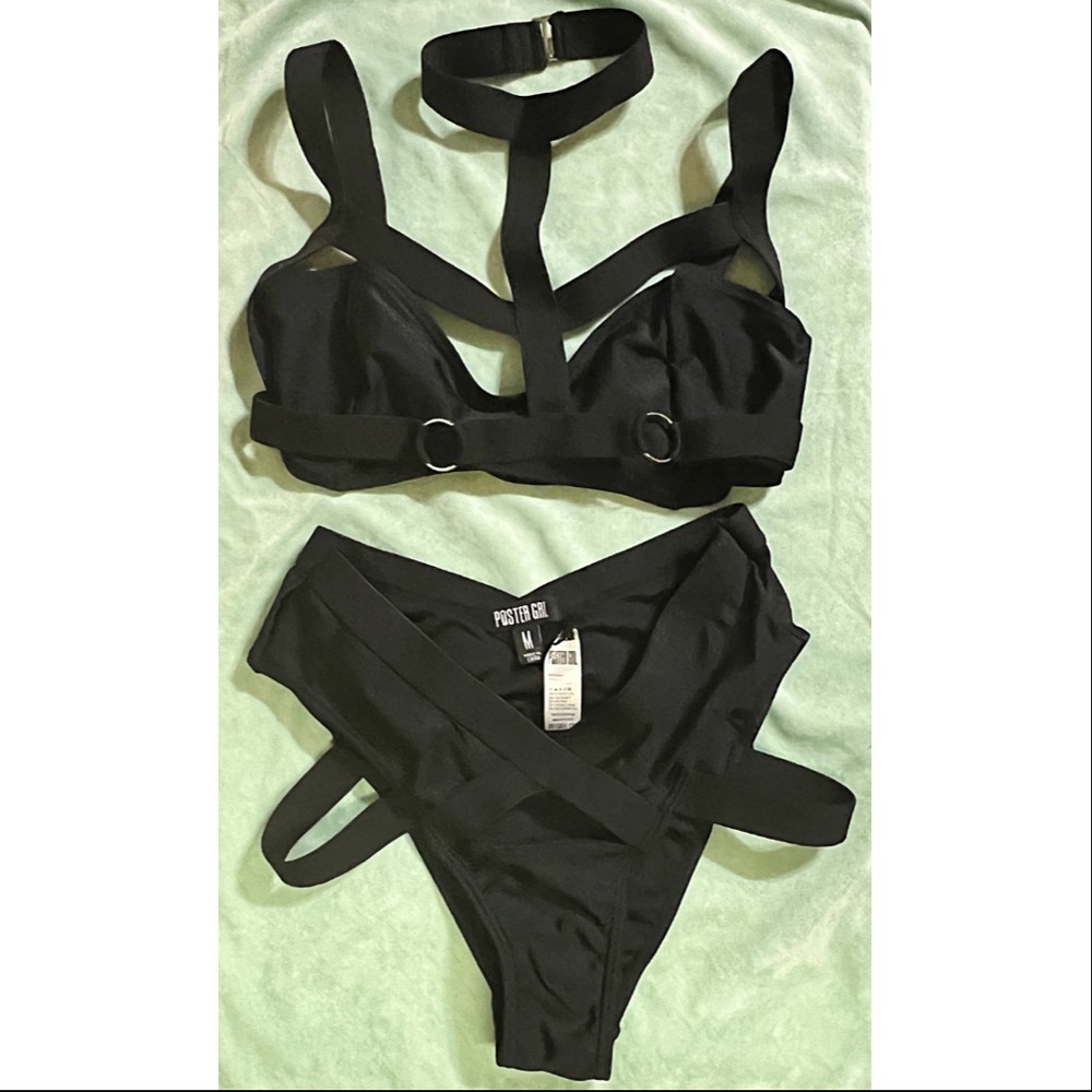 Black Harness Strapless Bikini Set from Poster Grl by Dollskill
